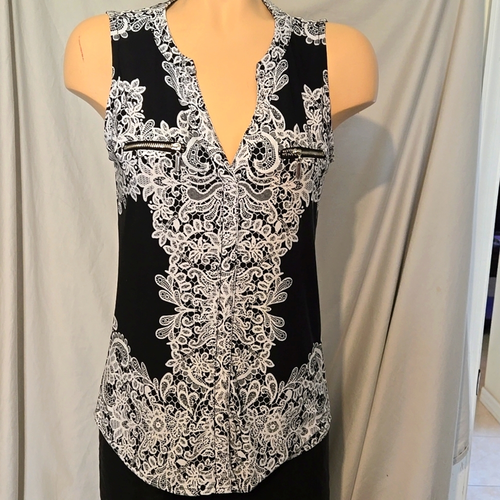 INC Black and white sleeveless dressy tank top